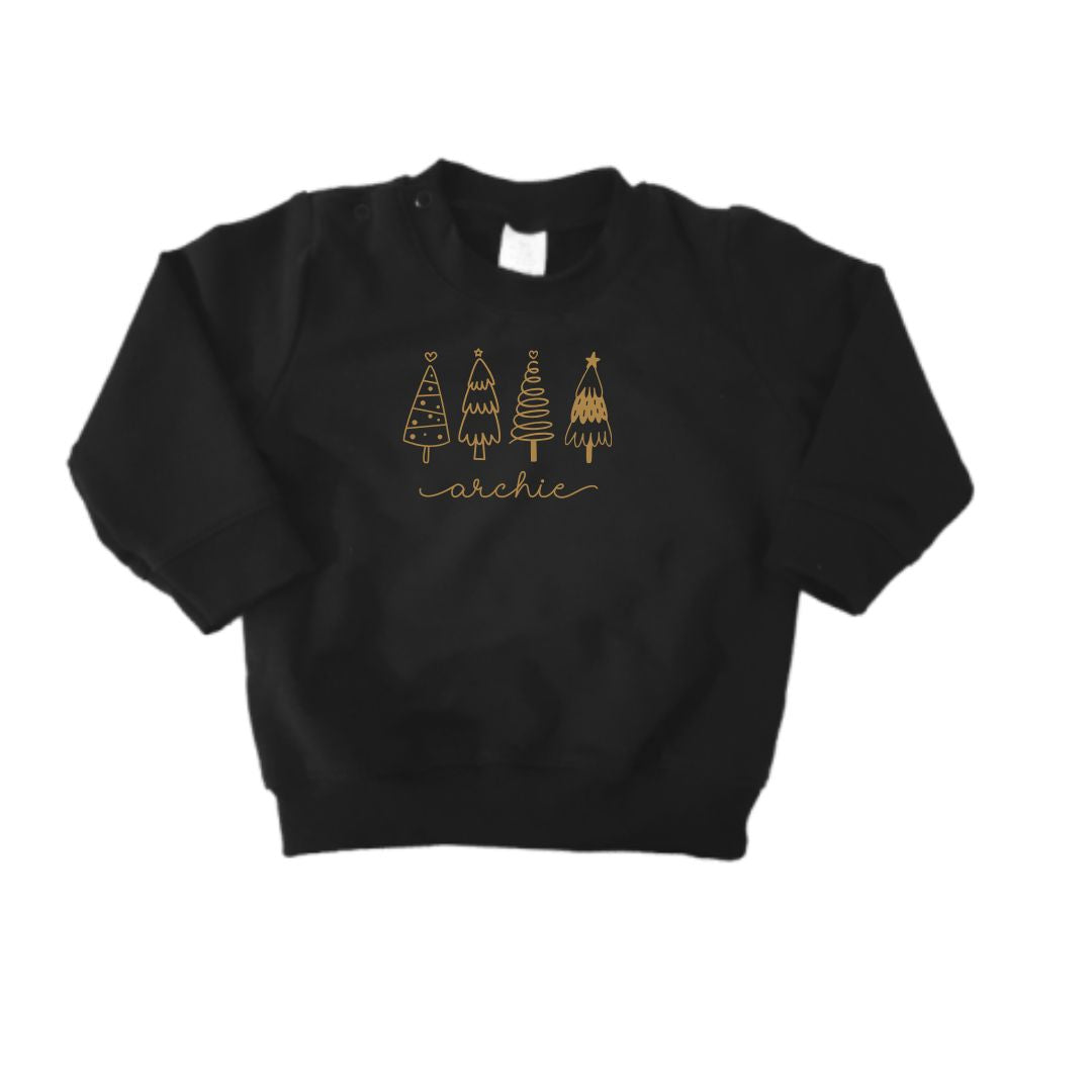 Kersttrui gepersonaliseerd met naam en kerstbomen
