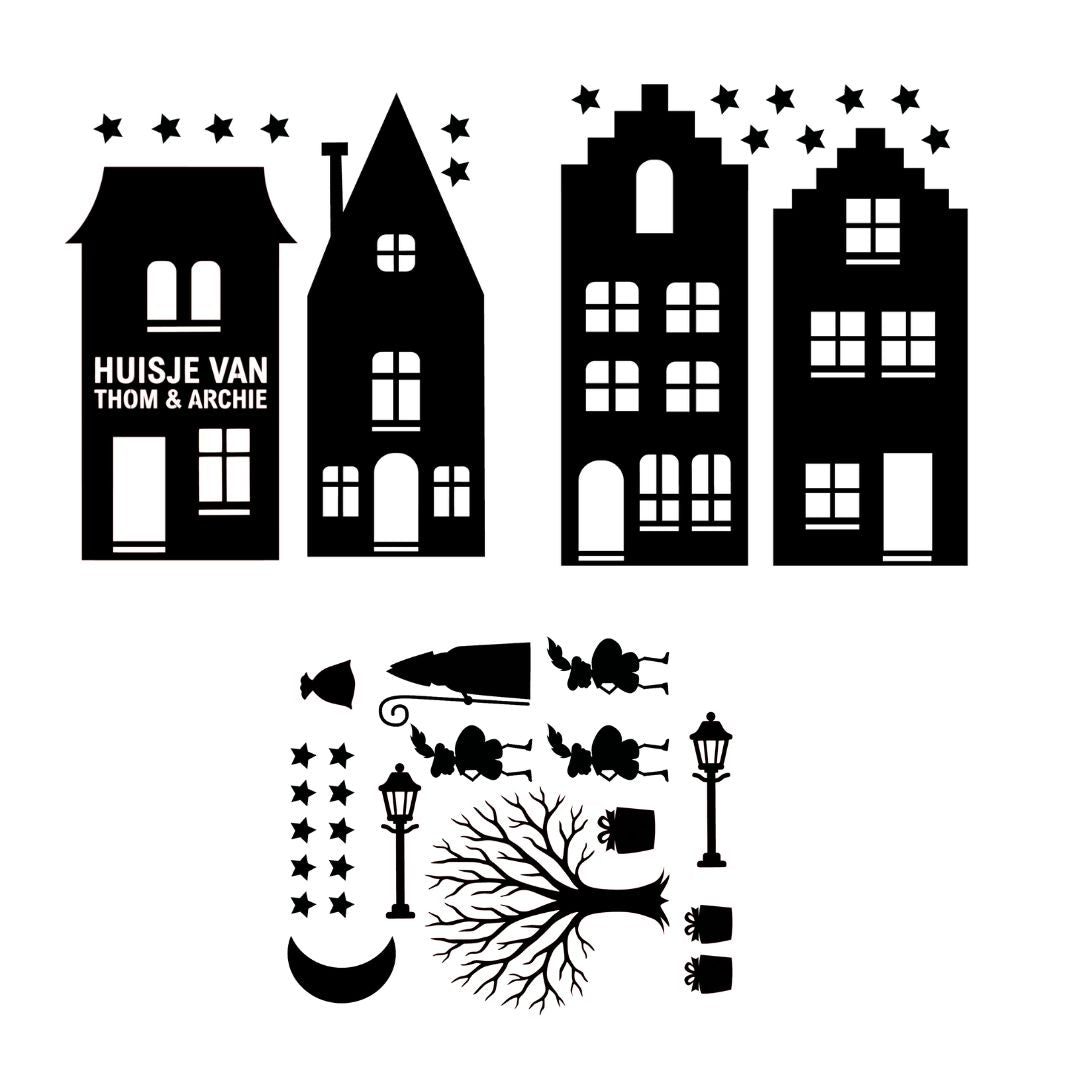 Gepersonaliseerde Sinterklaas Raamstickers XL - straatje met naam