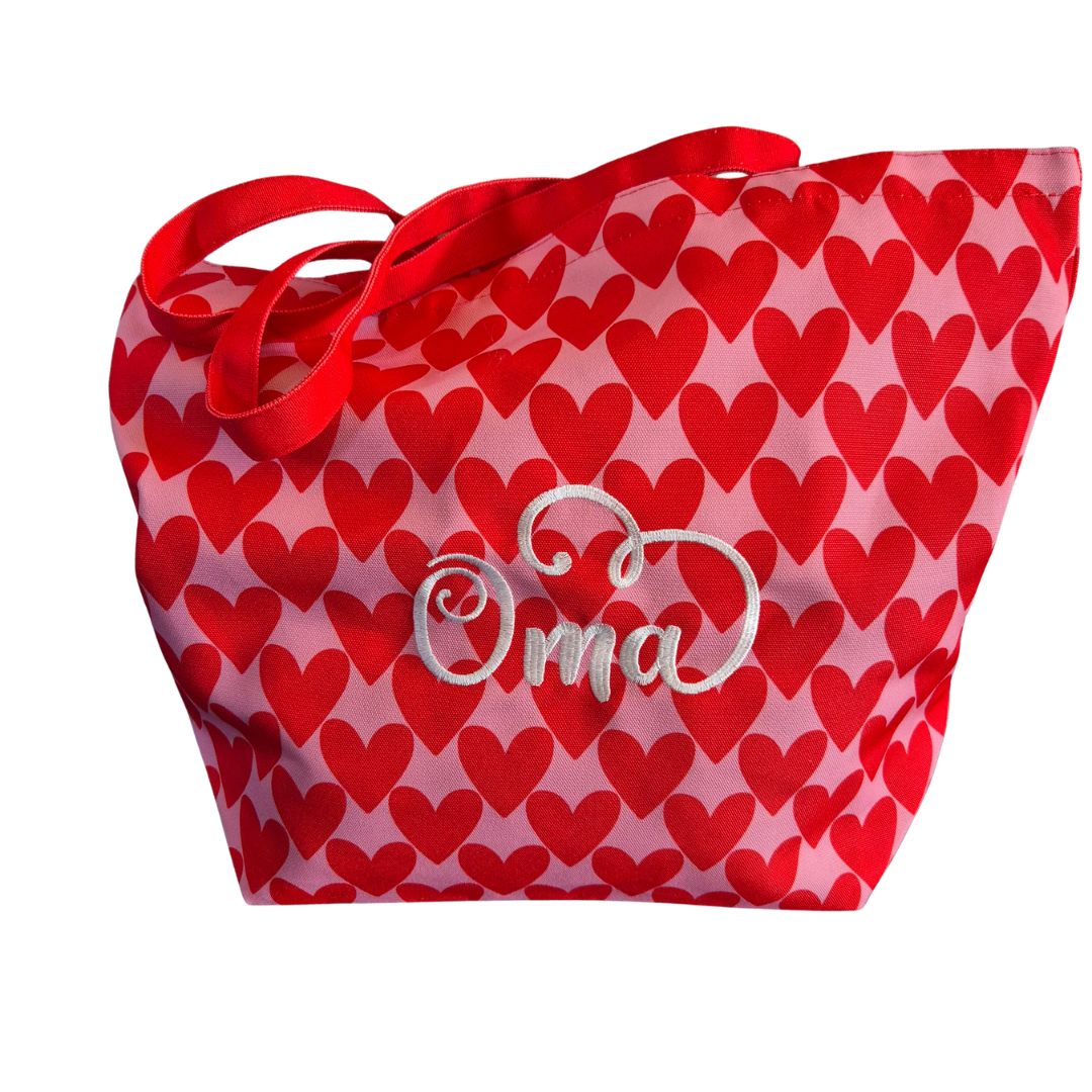 Hartjes canvas tas met Mama of Oma (borduur)