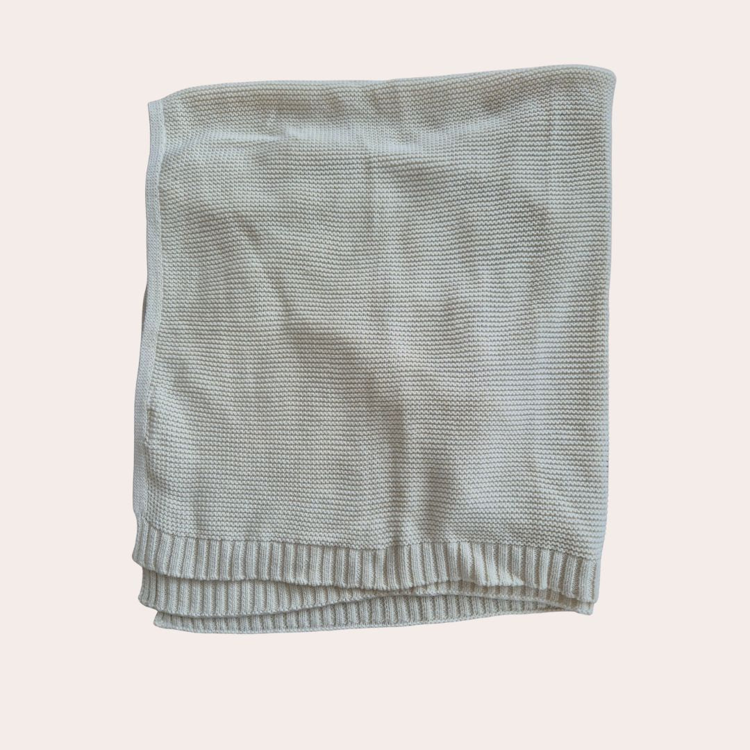 Gebreid plaid met naam - ecru
