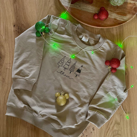 Kersttrui gepersonaliseerd met naam en kerstbomen