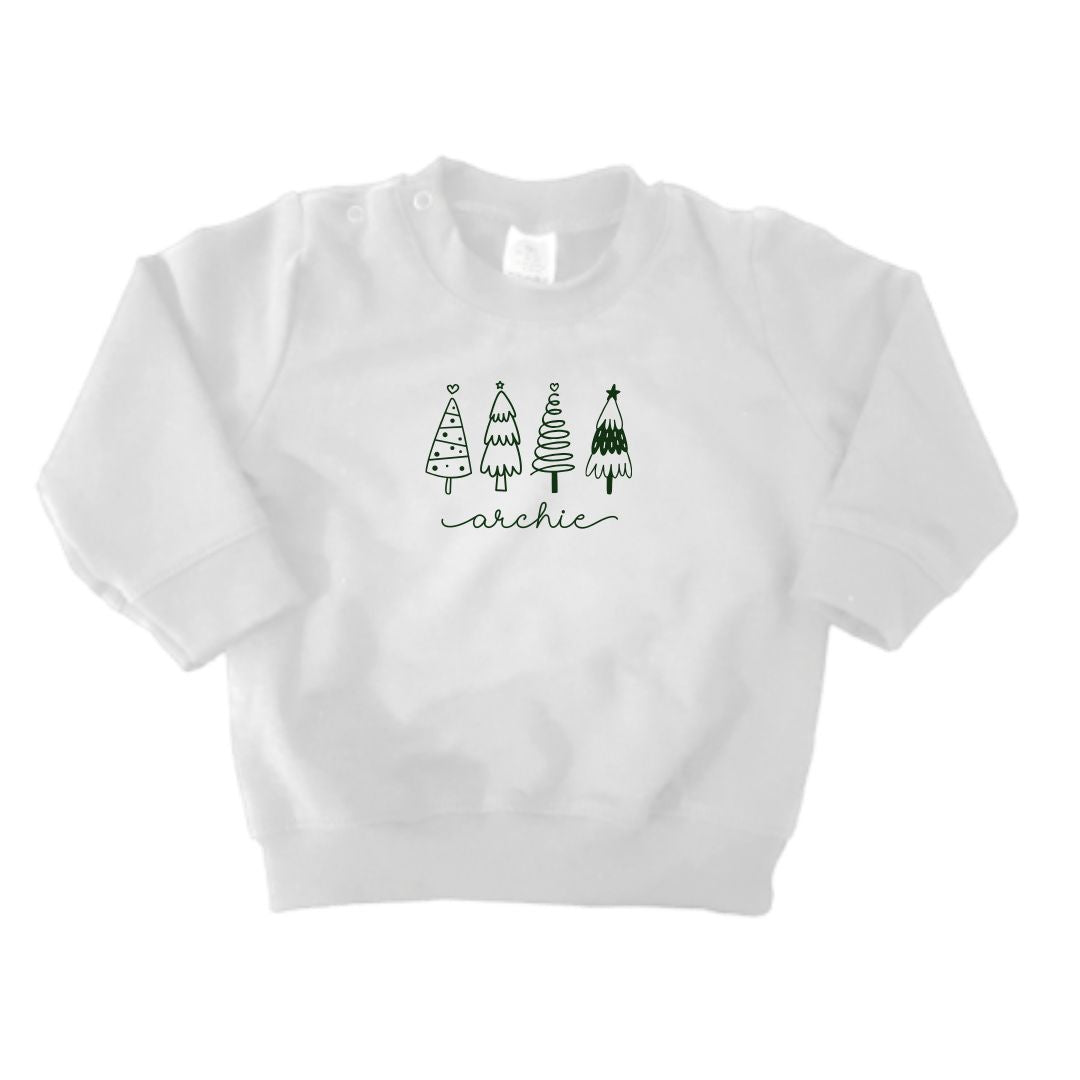 Kersttrui gepersonaliseerd met naam en kerstbomen
