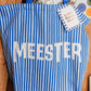 Canvas Shopper Meester (wit met blauw gestreept)