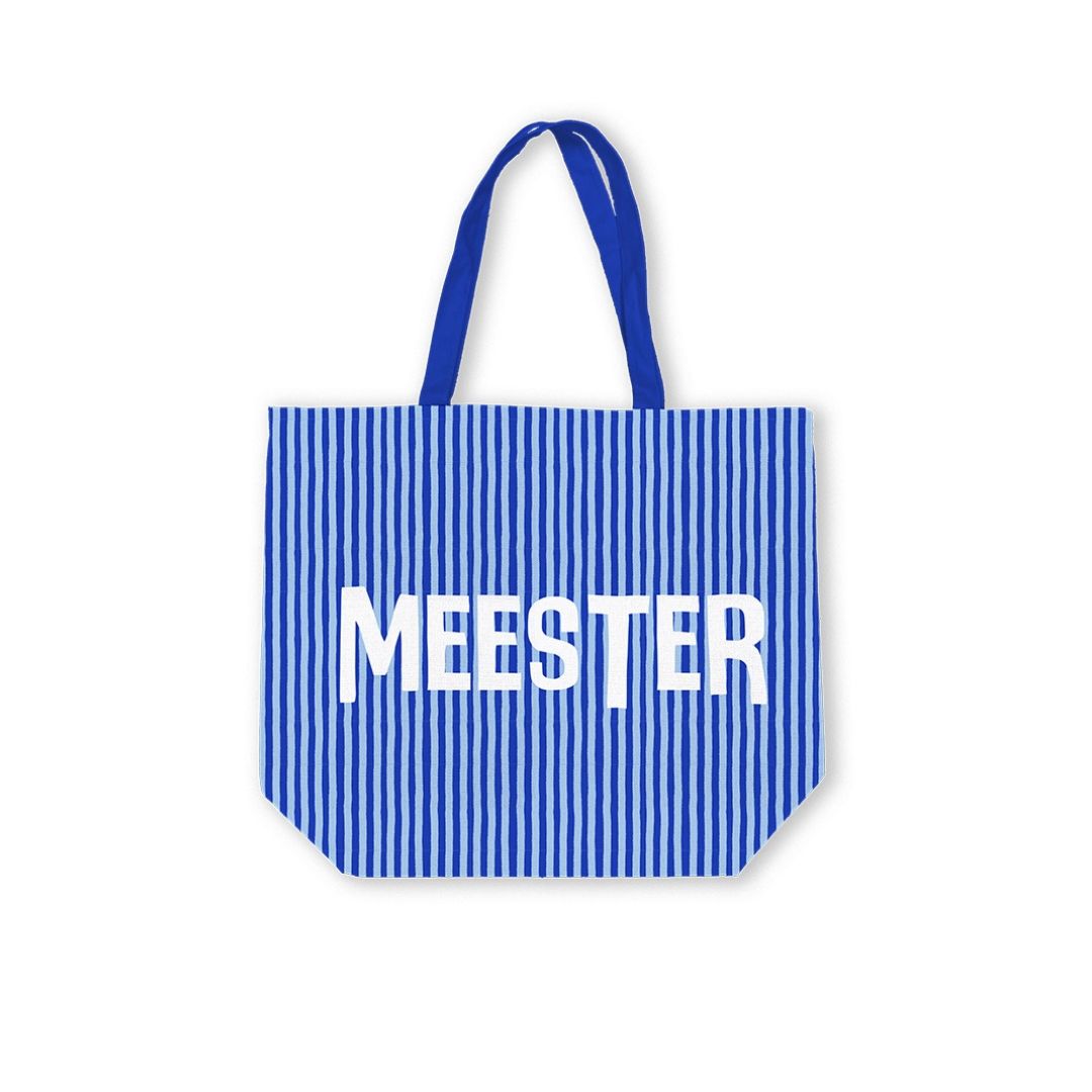 Canvas Shopper Meester (wit met blauw gestreept)