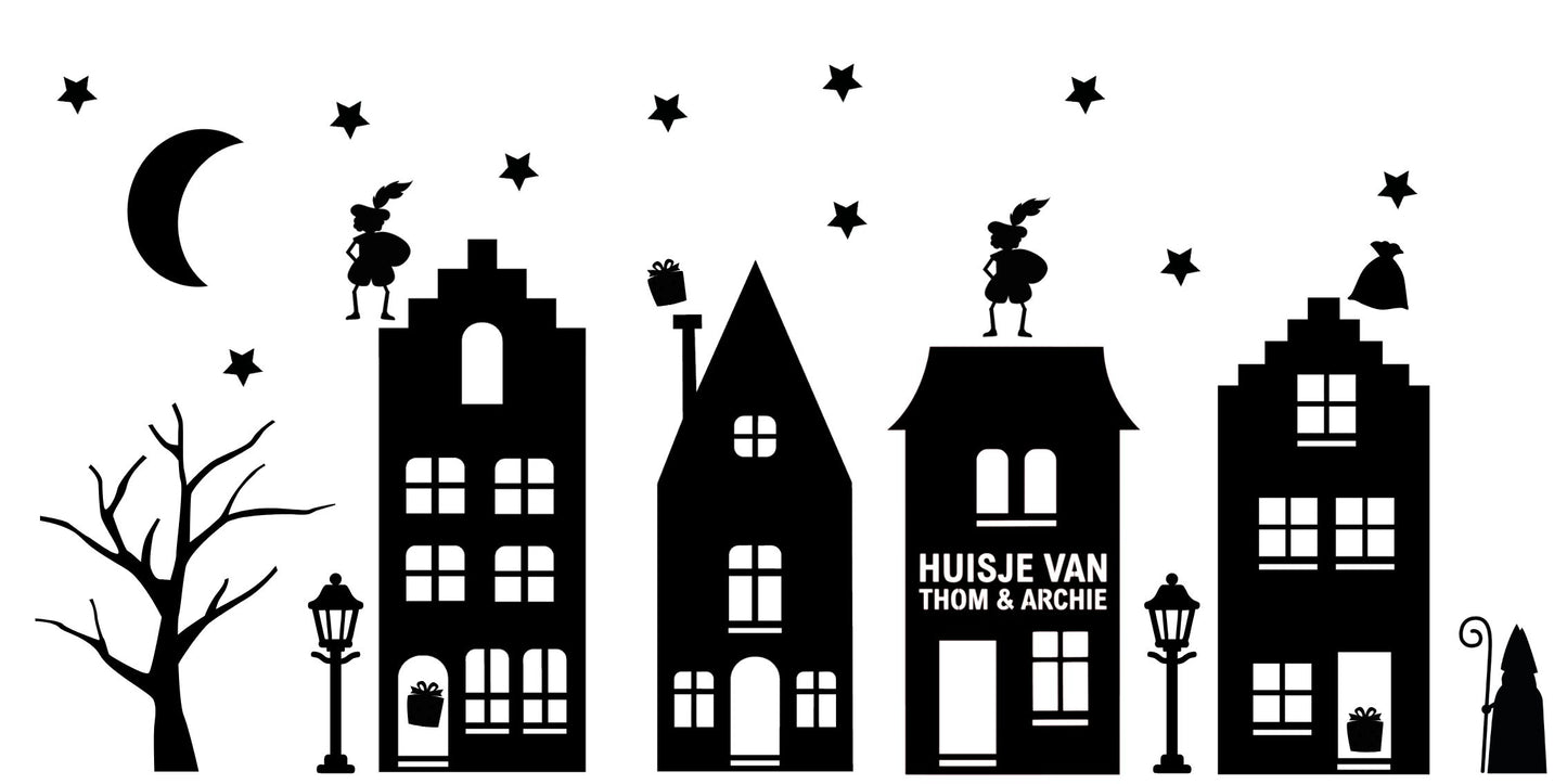 Gepersonaliseerde Sinterklaas Raamstickers XL - straatje met naam