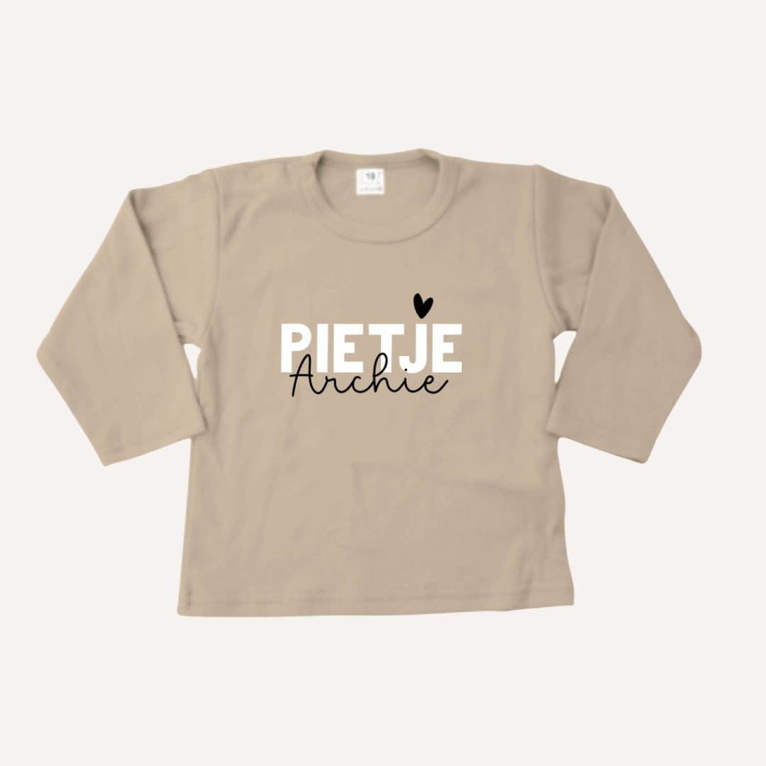 Pietenshirt met naam lange mouw (verschillende kleuren)